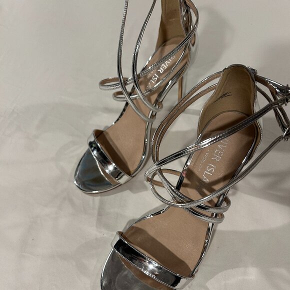 River Island Wide Fit Metallic Cross Strap Barely There Silver EU 41 - Picture 4 of 9